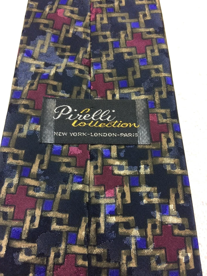 Gravata masculina PIRELLI PRETA AZUL BORGONHA OURO 3,75 X 58  - Imagem 4 de 4