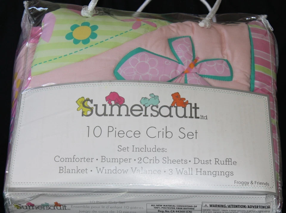 Sumersault Froggy & Friends 10 piezas niña cuna guardería ropa de cama conejo tortuga rosa Foto 4 de 4