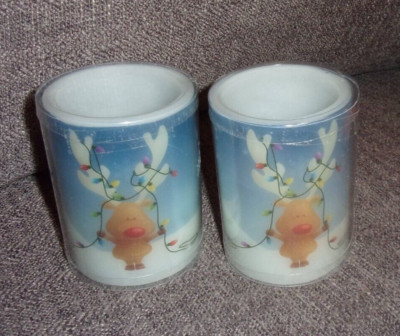 Lot of 2 Rite Aid Candles with Reindeer Decals - New