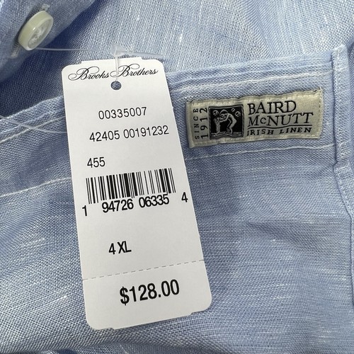 NWT $128 Brooks Brothers Biard McNutt Irish Linen Short Sleeve Shirt 4XL Blue - Picture 5 of 7