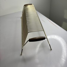 Vintage Mid-Century Modern Brass LP Or 45 Record Rack 60 Slot Storage