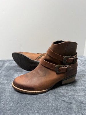 Sterling River Boots Womens 7 Brown Leather Western Ankle Booties Buckle Zip