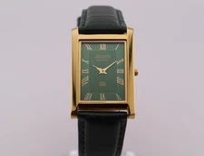 Vintage Seiko Slim Quartz Green Dial Men's Wrist Watch with Green Strap