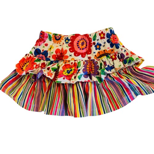 Hanna Andersson size 4 100 skirt Skort ruffle rainbow flowers multi pink stripes - Picture 4 of 4