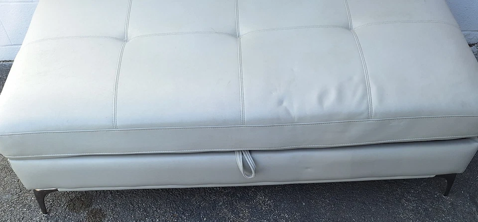 Banco otomano de almacenamiento acolchado gris grande sala de estar dormitorio imitación cuero Foto 4 de 4