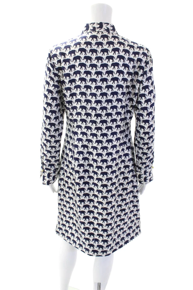 Vestido para mujer Elizabeth McKay estampado gráfico de seda con cuello línea A blanco talla L Foto 3 de 4