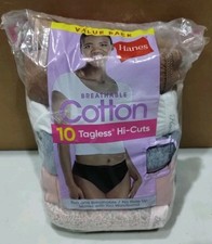 New Women's Hanes Breathable Cotton, 10 Tagless Hi-cuts Underwear Size 7/Large