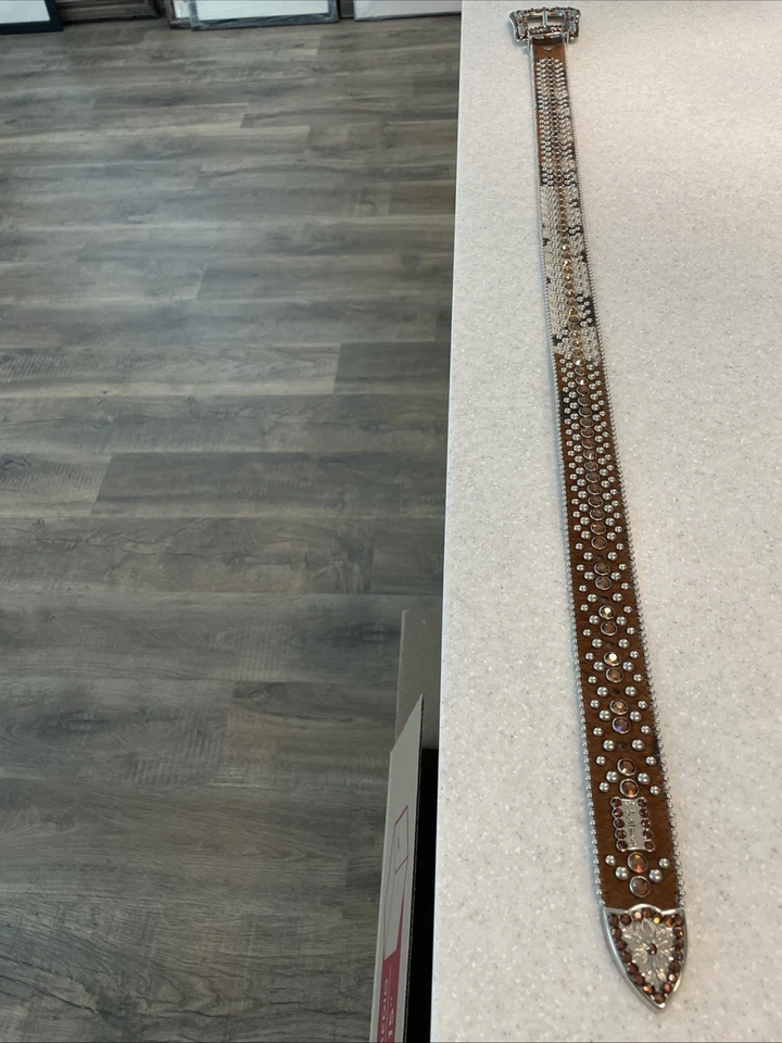 VINTAGE b.b. Cinturón Simon Brown - Genuino con Cristal Ámbar Swarovski - Talla 31.5 Foto 4 de 4