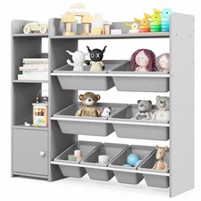 Multipurpose Toddler Bookcase Kids Toy Storage Rack-Grey