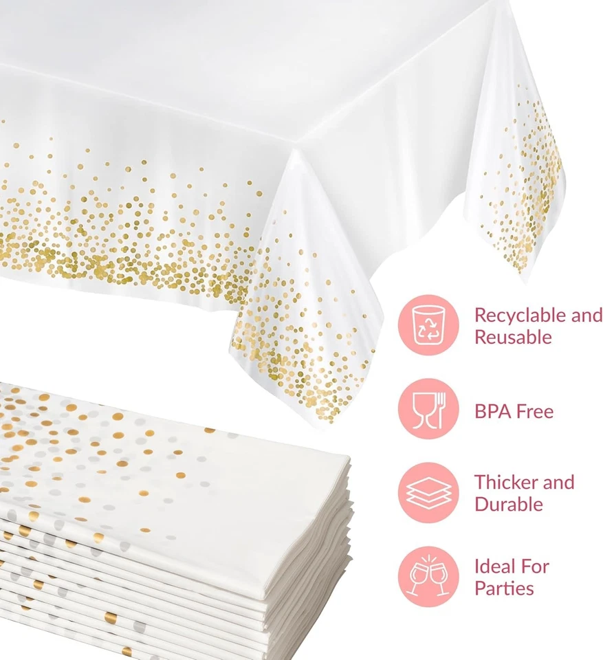 White and Gold Tablecloths, 4pk, 54x108 Inches - Party Table Cloths Disposable - - Image 4 of 4