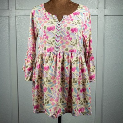 Kami Kubi Floral Babydoll Blouse XL Pink Pastel Boho Cottage