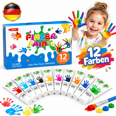Kinder Fingerfarben Set 12 Farben ungiftig waschbar für Malen Basteln DHL