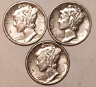 (3) Mercury Dimes - Extra Fine - 1942D 1942S 1944P - #3190ED