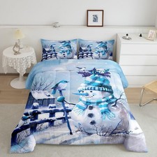 Cute Snowman Comforter Set Queen Size,Merry Christmas Bedding Set 3Pcs for Ki...