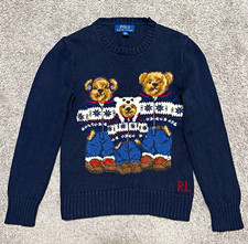Rare Polo Ralph Lauren Youth S 8 Navy Knit Pullover Sweater Crewneck Bear Logo