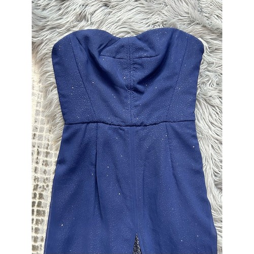 Halston Womens Navy Georgette Overlay Sequin Strapless Jumpsuit Size 4 ($525) - Picture 8 of 10