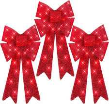 Set of 3 Bows Pre-Lit Christmas Bow Decoration, Indoor/Outdoor LED Holiday D cor