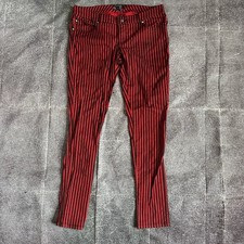 Womens Vintage Y2K Tripp NYC Red Black Rave Striped Skinny Pants Sz 11 33 X 31 