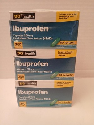 THREE Ibuprofen 200mg 80 Softgels Each Total 240 Pain Reliever/Fever Reducer