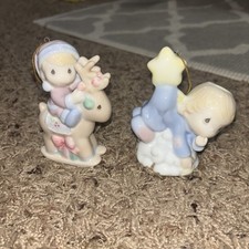 Two Enesco Precious Moments Porcelain Christmas Ornaments 2001