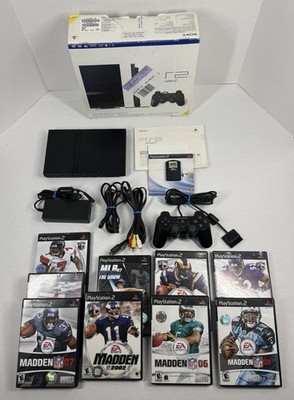 Sony PlayStation 2 Slim Black Console Bundle w/box controller 9 Games.
