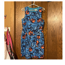 J.CREW Floral Sheath Dress Blue Orange Navy Sleeveless Crew Neck Size 6