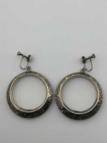 Pendientes de aro vintage de plata de ley con diseño floral atornillado trasero - Imagen 14 de 24