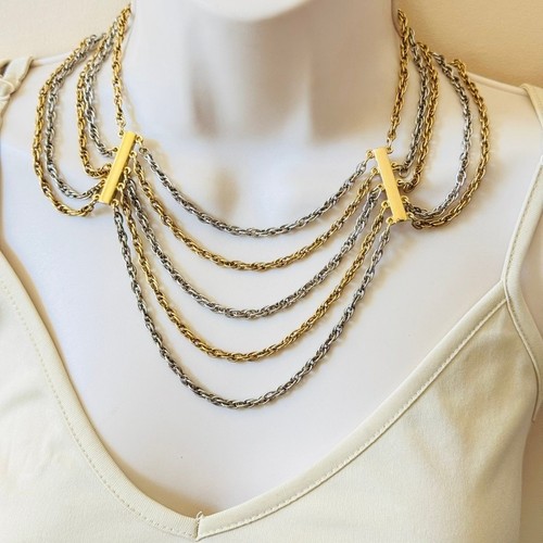 VTG Napier Festoon Chain Necklace Two Tone Silver Gold Tone Runway Statement Bib