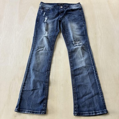 Y2K Rue21 Premiere Slim Boot Jeans Womens 5/6 Medium Wash Distressed Stretch