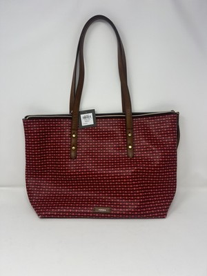 Fossil Cabernet Red Jayda Polka Dot PVC Large Shopper Tote Bag 