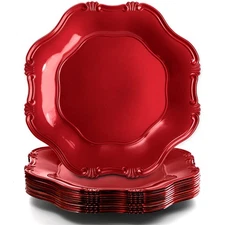 ZOOFOX Set of 12 Red Charger Plates, 13" Metallic Scalloped Charger for Dinne...