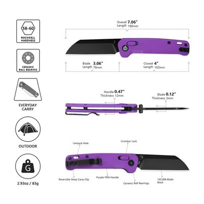 QS130GLE2 QSP Penguin Sandvik 14C28N Black Finish Sheepfoot Blade Purple FRN Han
