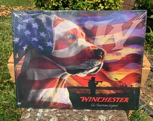 Winchester Rifles Dog Labrador Retriever American Flag Tin Metal Sign Garage