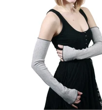 Long Cotton Arm Warmers Gray Armwarmers Grey Sleeves Warm Fingerless Gloves Goth