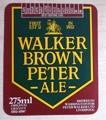 Bieretikett NEU Walker Brown Peter Ale Liverpool 275ml 1985 BL053