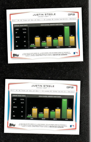 (2) JUSTIN STEELE RC Lot 2014 Bowman Chrome #CDP120 Chicago Cubs - Picture 2 of 2
