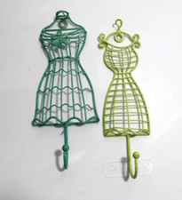Set Of 2  Dress Form Decorative 8” Hanging Wall Hooks Decor Metal Lime & Green