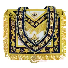 Masonic Past Master Apron Navy Blue - Genuine Lambskin + Chain Collar & Jewel