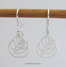 Sterling Silver Leaf Sprig Teardrop Earrings - 925 Earwires