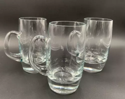 Set of 3 Heavy Bottom Crystal Glass Beer Mug Tankards 6" Applied Handle 