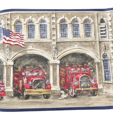 York Wallpaper Border Fire Station Fire Engine Truck Dog 5 YD x 9 Inch Prepast