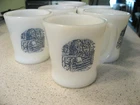 Vtg Lot of 4 Currier & Ives Glasbake Coffee Cups D Handle Farm Scene Milk Glass
