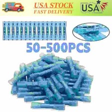 Blue 500-50X Heat Shrink Butt Wire Connectors Crimp Terminals AWG 16-14 Gauge