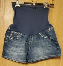 Indigo Blue Womens Jean Shorts Blue Pockets Maternity - MEDIUM