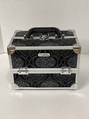 Modella Make Up Hard Case Black White / Chrome with Handle Multi Layers