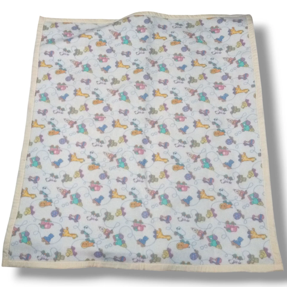 Manta de cuna de tren animal vintage - recortada de satén - pastel - juguetes - bloque - 40 x 42 pulgadas Foto 2 de 4