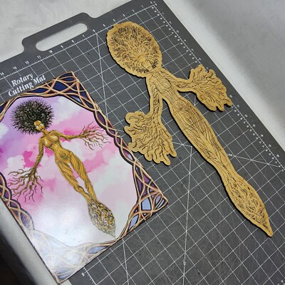 2 Laser cut wooden ebony goddess floating afro digital art mdf 9x12 10x20 pinup