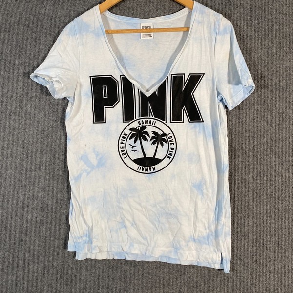 Victoria Secret Shirt Womens Small Blue White Tie Dye Pink Label V Neck Ladies