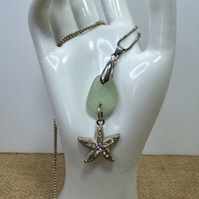 STERLING SILVER  Green Sea GLASS with STARFISH Pendant NECKLACE 925 Chain