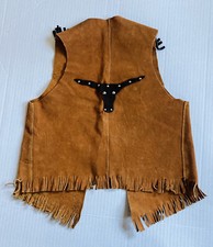Rare 1960s Western Vest Women  s Size M Leather Bull Embroidery Brown Handmade 3